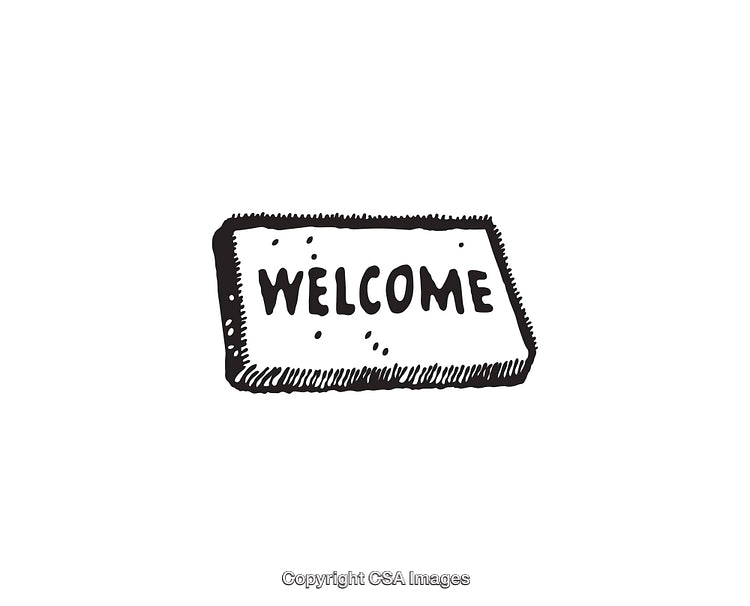 Simple Black and White Illustrated Welcome Mat Design