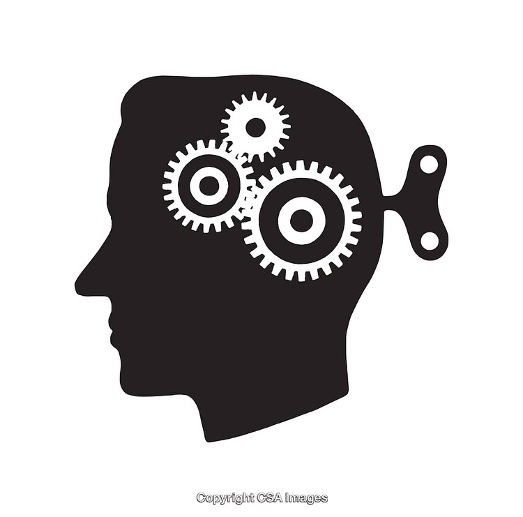 Silhouette of Head with Mechanical Gears Representing Conceptual Thinking