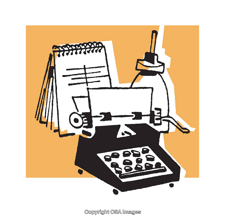 Retro Illustration of Typewriter with Desk Accessories in Bold Colors