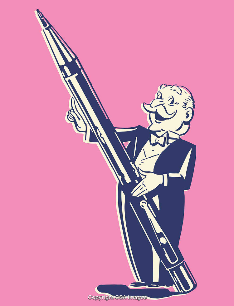 Vintage Illustration of a Man Holding a Large Pen