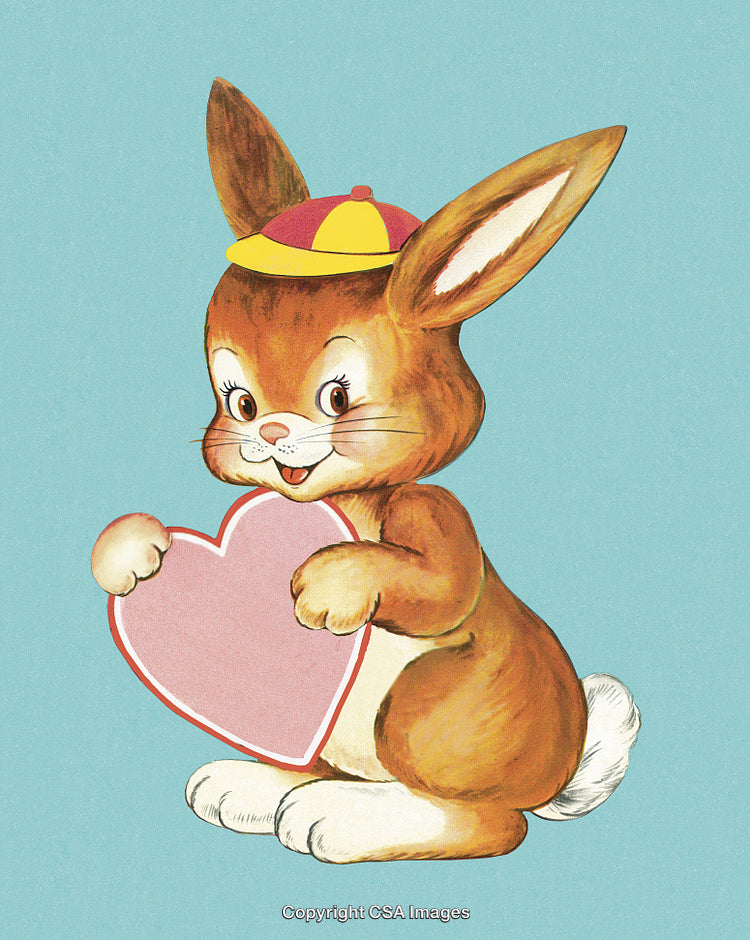 Cute Cartoon Bunny Holding a Heart on a Vibrant Background