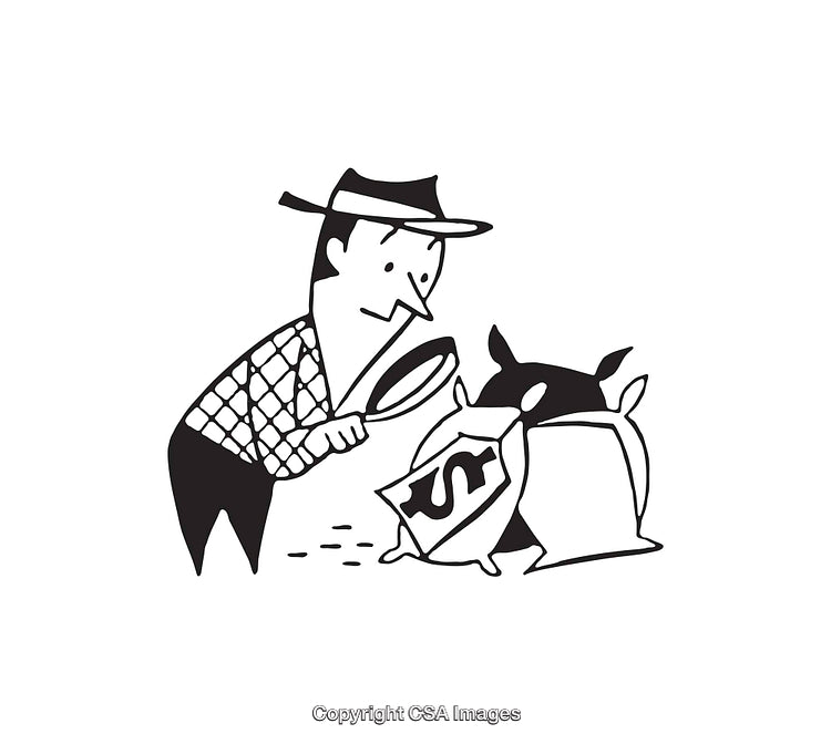 Investigation of Hidden Cash with Magnifying Glass in Black and White Art