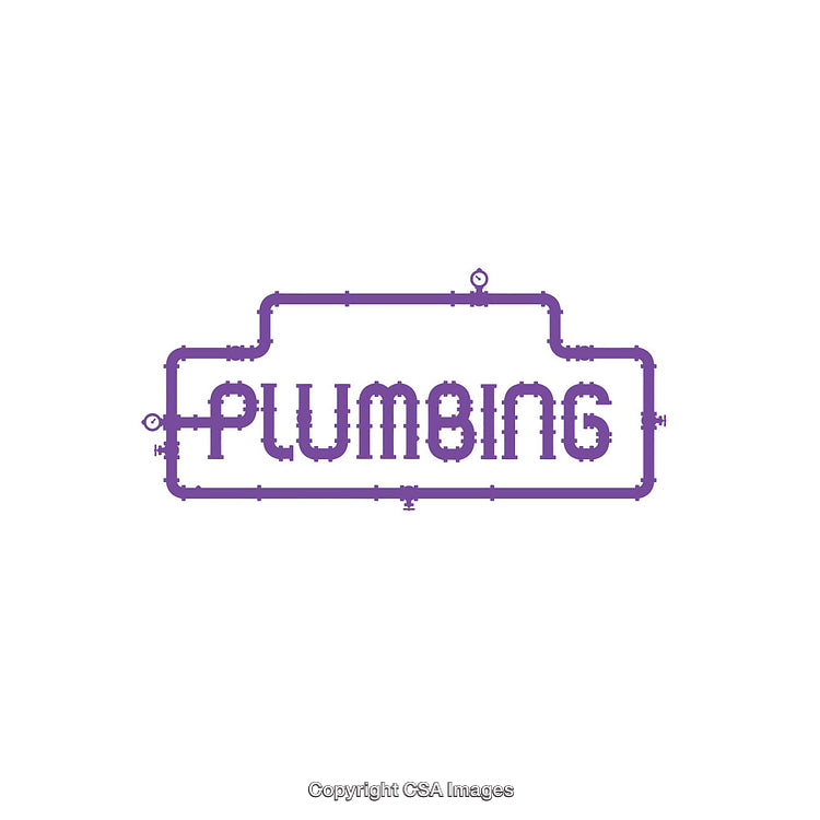 Purple Plumbing Word Illustration with Pipe Design on White Background