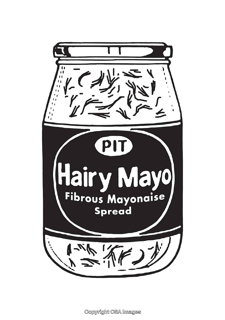 Black and White Illustration of a Humorous Mayonnaise Jar Label