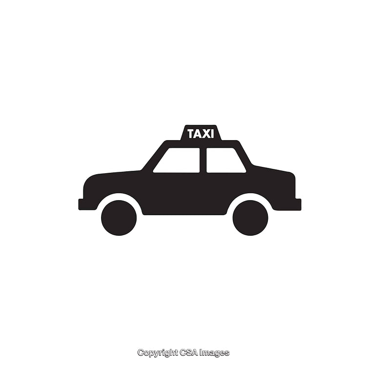 Black and White Taxi Silhouette Icon with Simple Design