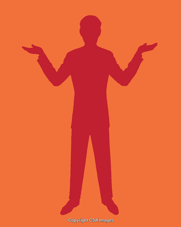Silhouette of a Businessperson in a Shrugging Gesture on Orange Background