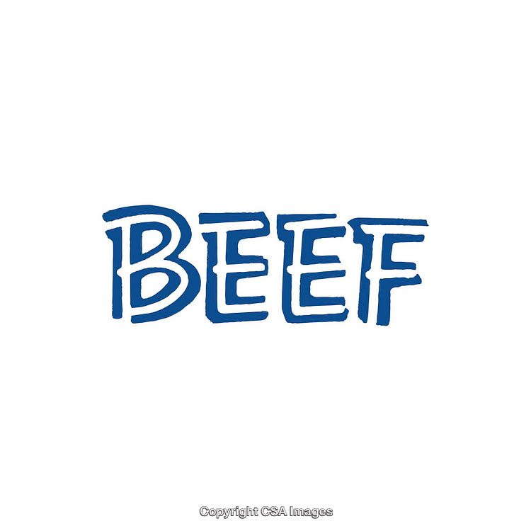 Bold Blue Typography Featuring the Word Beef on Clean White Background