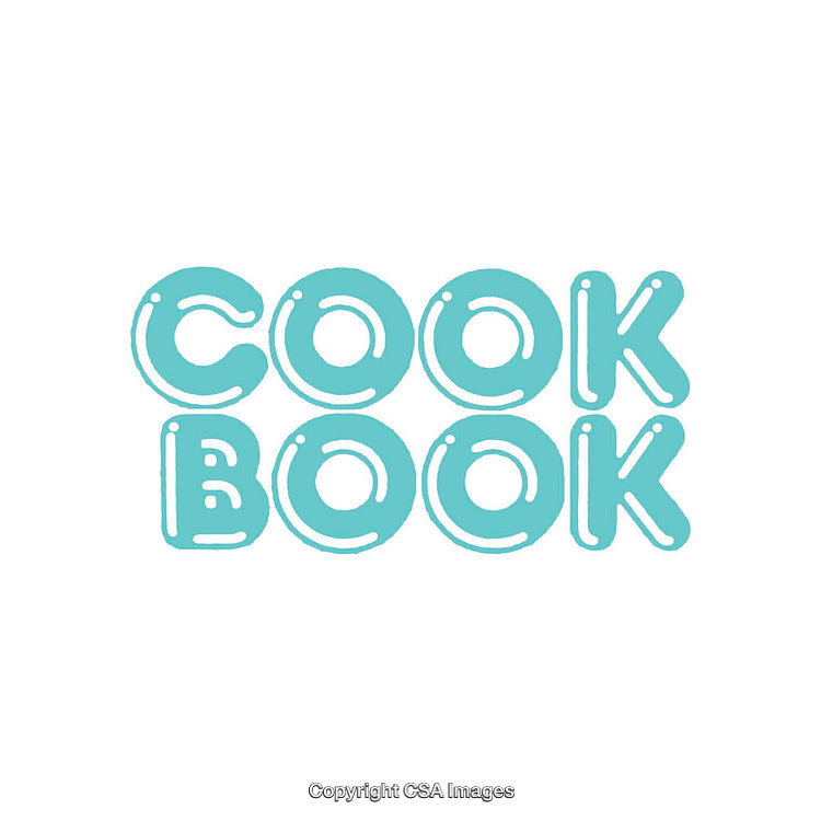 Minimalistic Illustration of the Word Cookbook in Blue Bubble Letters