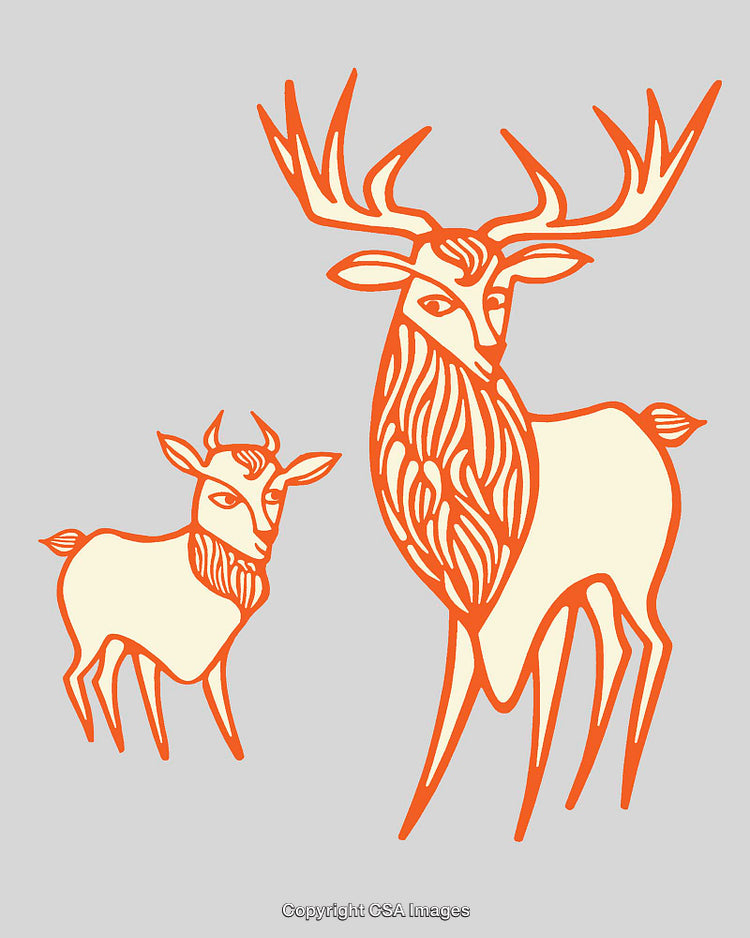 Stylized Line Art Illustration of Stag and Goat on Neutral Background