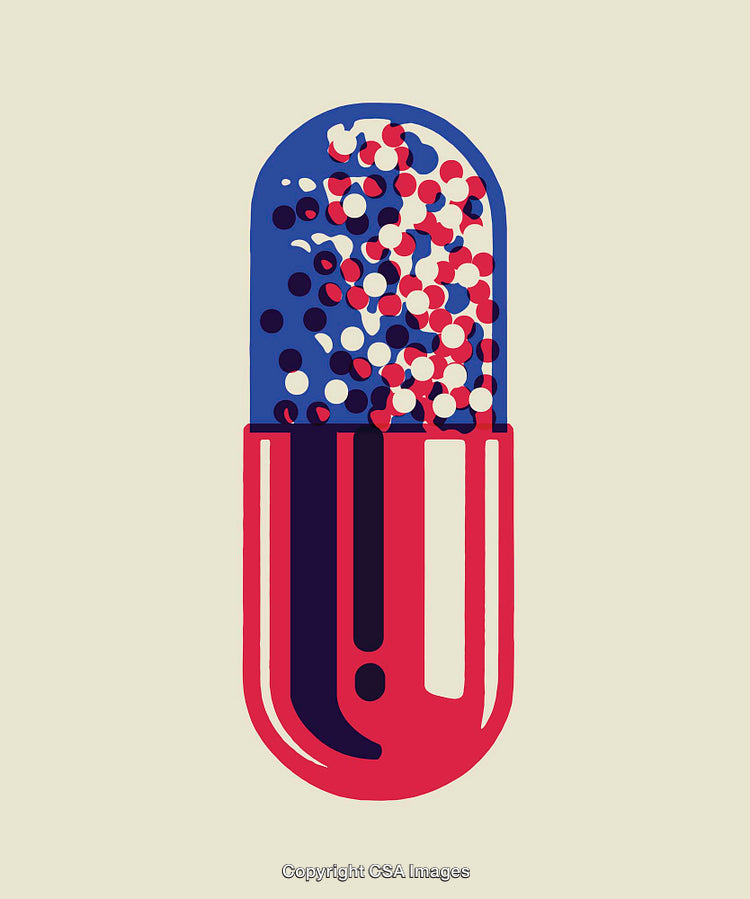 Graphic Design Color Illustration of a Capsule with Granules