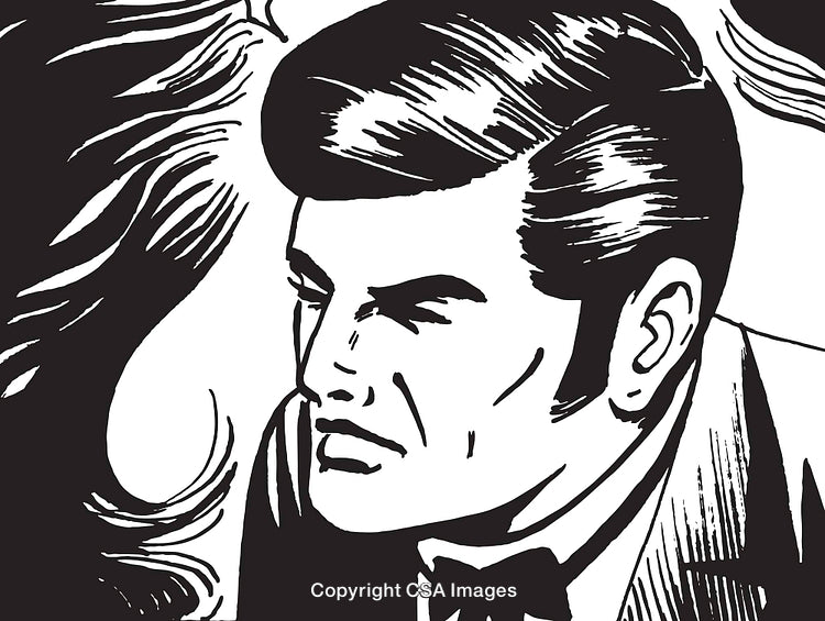 Vintage Style Black and White Illustration of a Thoughtful Individual