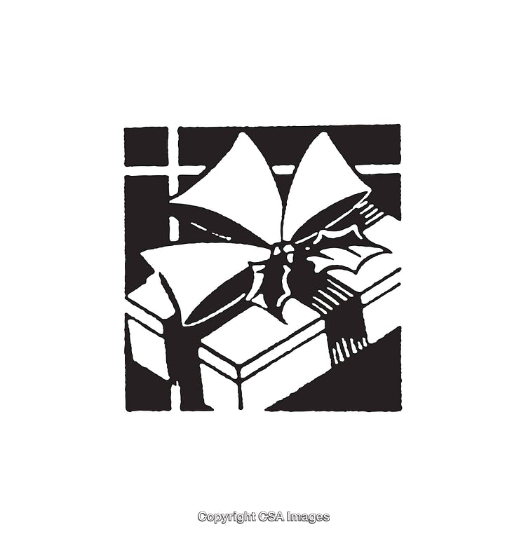 Black And White Line Art of Gift Box Tied With Decorative Ribbon