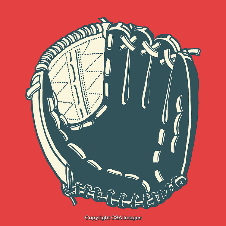 Vintage-Style Baseball Glove Illustration on Solid Red Background