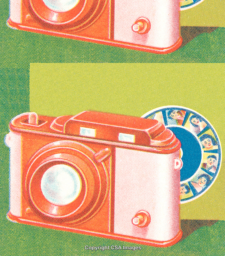 Vintage Viewfinder Camera with Retro Illustration and Art Deco Design