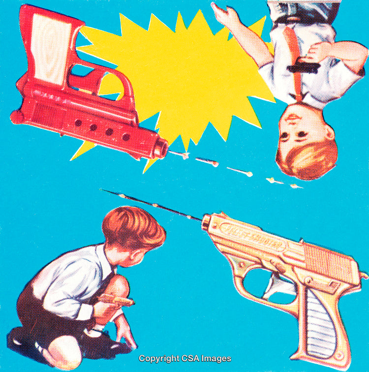 Bright Retro Illustration Featuring Toys and Playful Children
