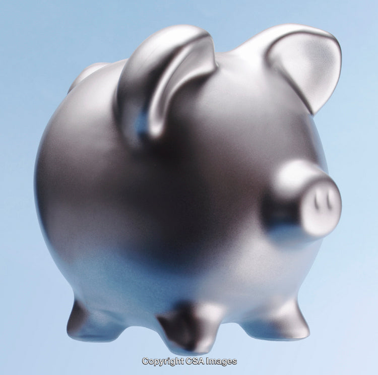 Silver Piggy Bank Against a Neutral Background for Financial Themes