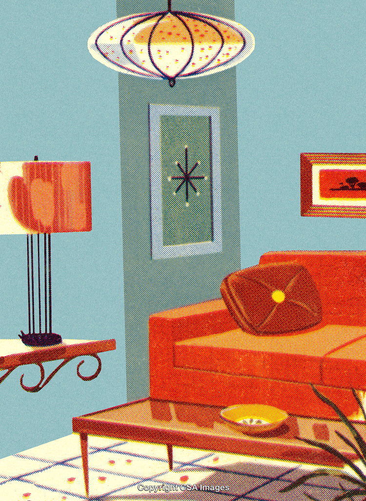 Retro Inspired Living Room With Mid-Century Furniture and Vibrant Colors