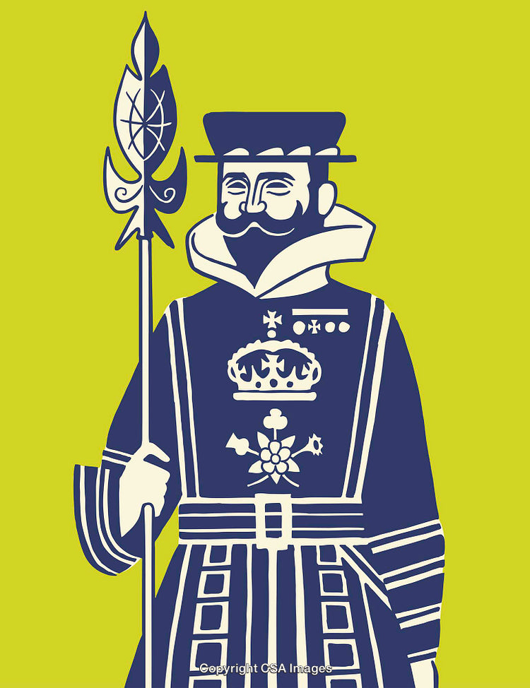 Stylized Illustration of Man in Historical Royal Uniform with Holding Scepter