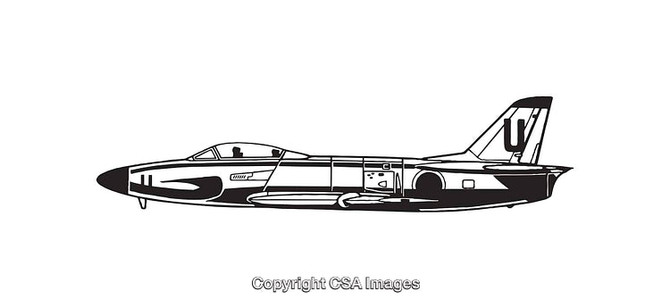 Black and White Line Art Illustration of a Vintage Aircraft Side View