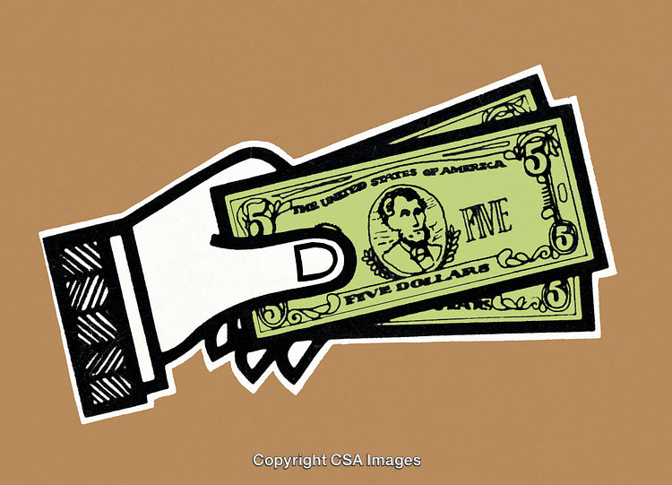 Illustration of Hand Holding Paper Money in a Cartoon Style