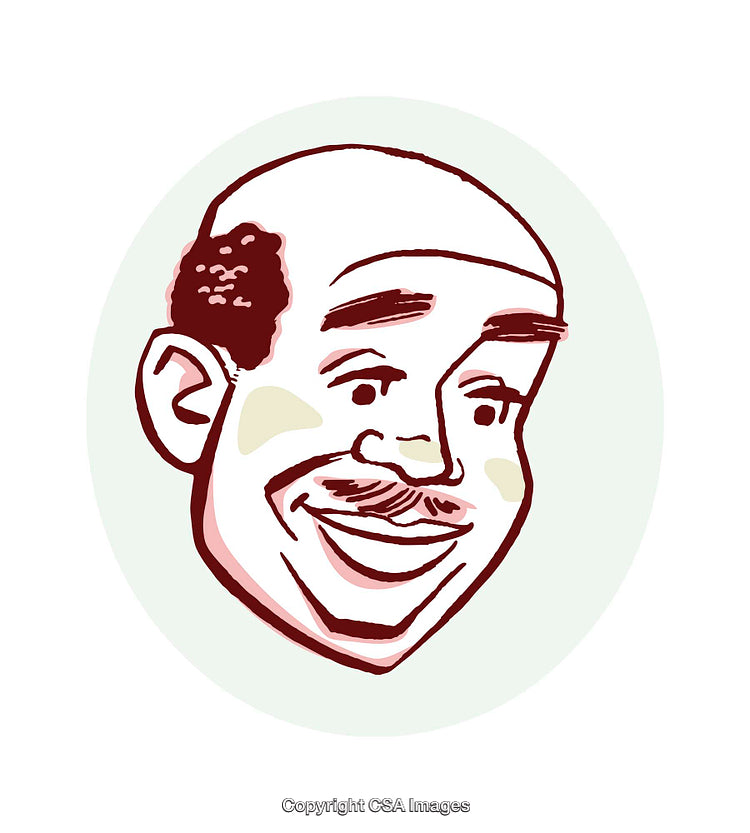 Illustration of a Smiling Man With Mustache and Round Head