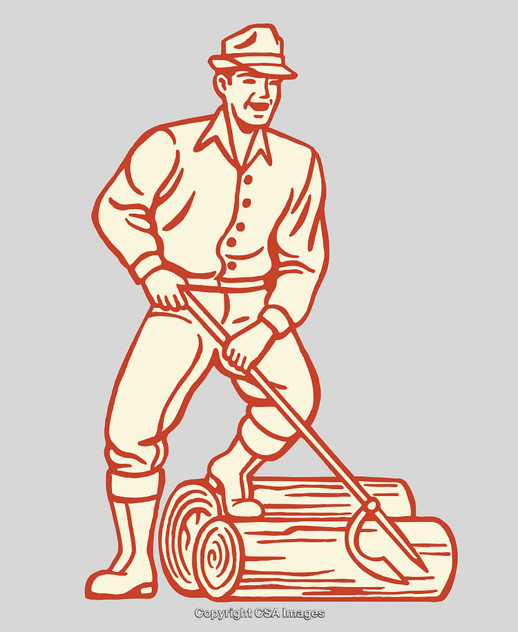Vintage Lumberjack Illustration Featuring a Log Rolling Scene in Classic Style