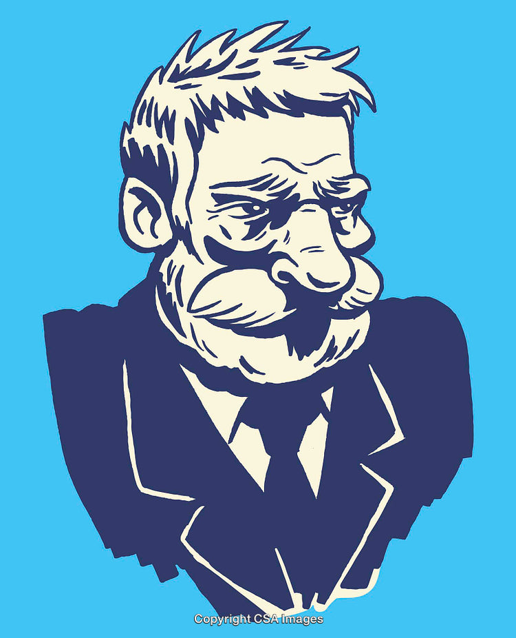 Stylized Illustration of a Distinguished Gentleman on Blue Background