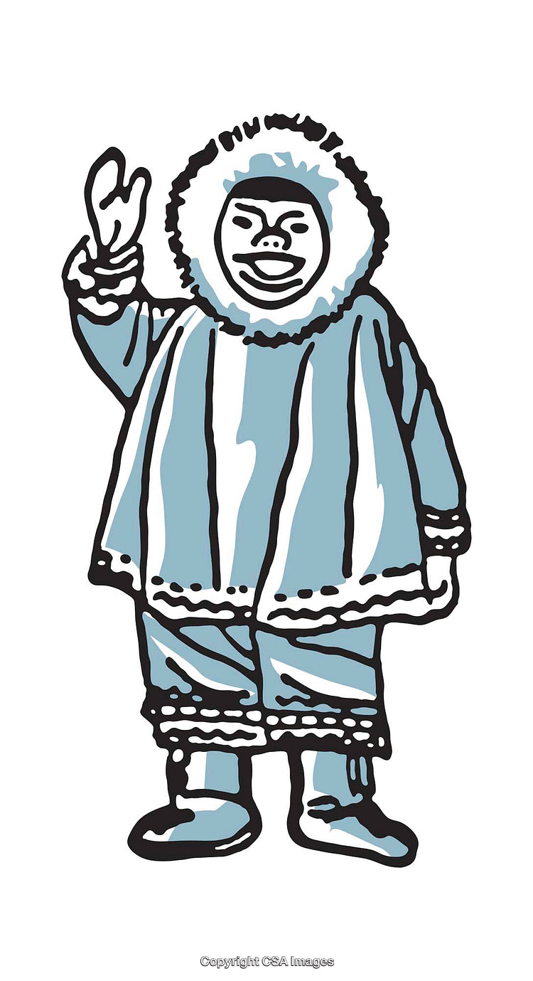Cartoon Illustration of Person Wearing Winter Outfit Waving Peace Sign