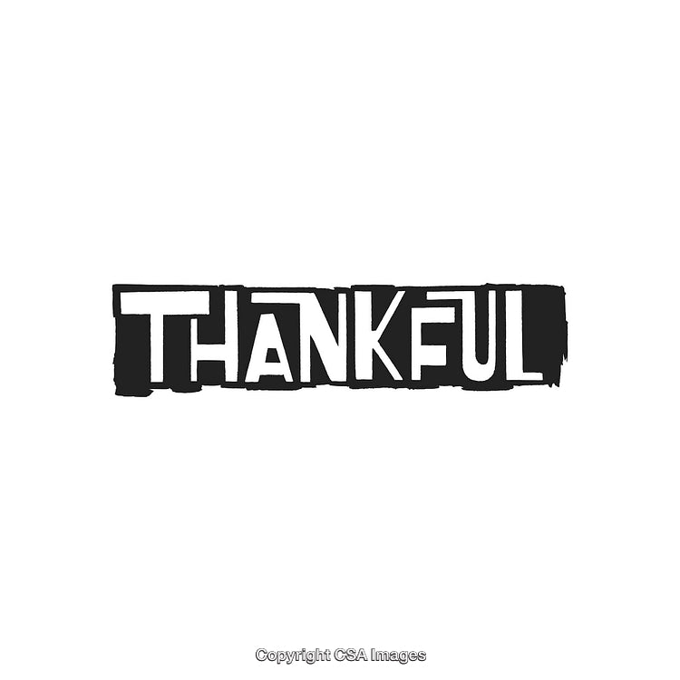 Handwritten Thankful Text with Black Brushstroke Accent on White Background