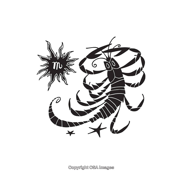 Black and White Scorpion Illustration with Astrology Symbol
