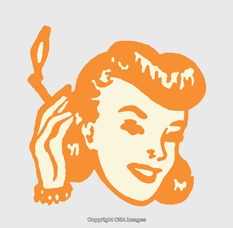 Retro Vintage Style Graphic of a Smiling Woman in Orange Tones