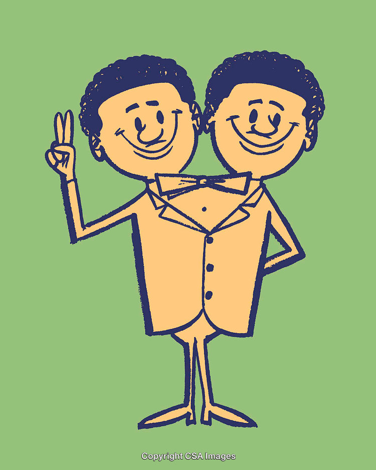 Double-Headed Cartoon Character Giving a Peace Sign