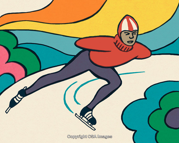 Illustration of a Speed Skater in a Vibrant Stylized Landscape
