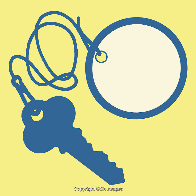 Minimalist Illustration of a Key and Keychain on Yellow Background