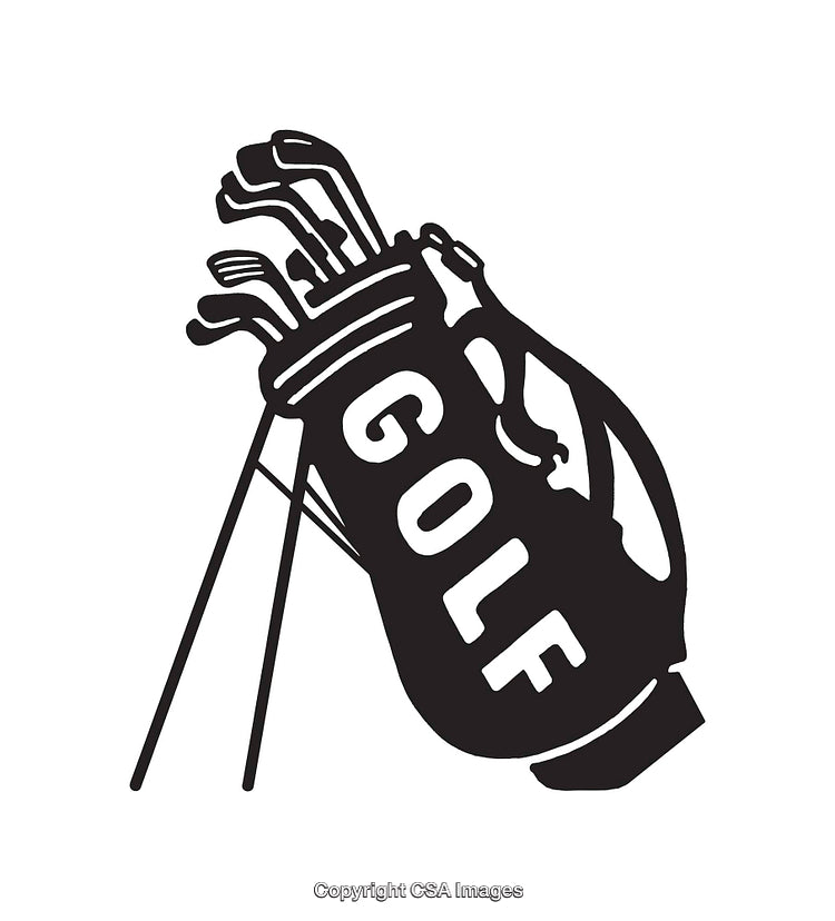 Black and White Illustration of a Golf Bag with Clubs