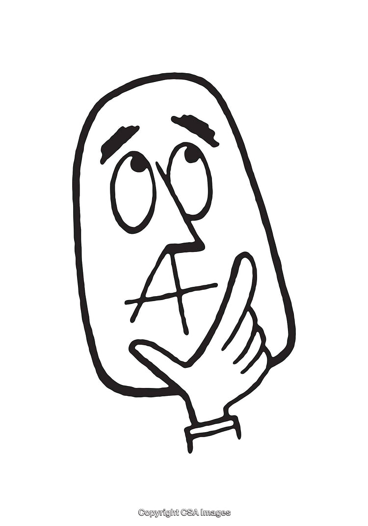Simple Black and White Illustration of a Thinking Face Iconic Expression