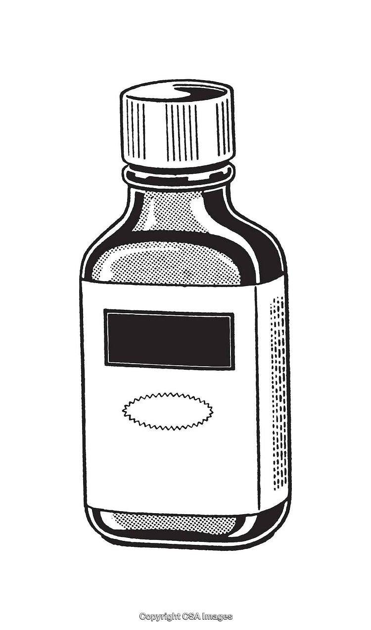 Black and White Line Art of a Medicine Bottle