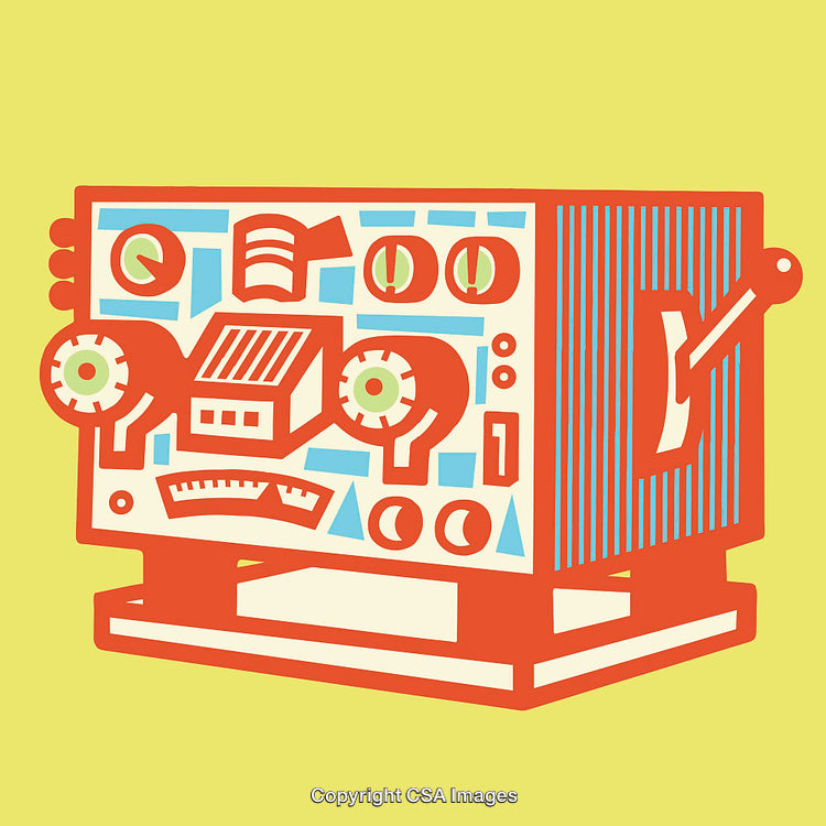 Colorful Abstract Illustration of a Retro Machine Design with Geometric Shapes
