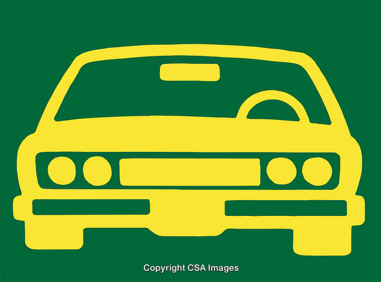 Yellow Car Icon on Green Background in Minimalist Style