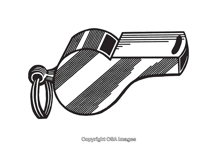 Black and White Line Art Drawing of a Striped Whistle