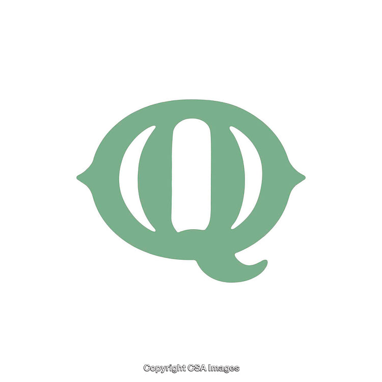 Green Stylized Letter Q with Unique Lime Design on White Background