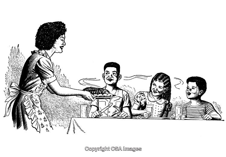 Vintage Family Dinner Scene with Warm Interaction and Engaging Atmosphere