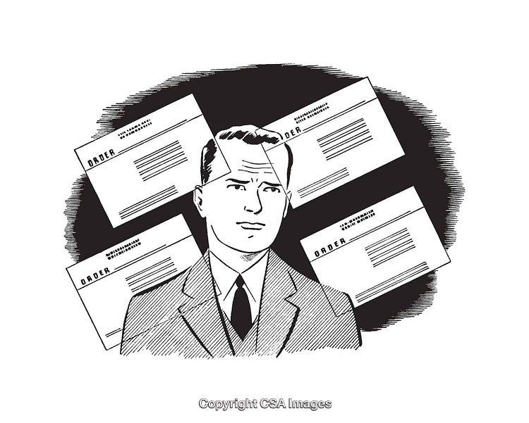 Retro Styled Illustration of a Businessman with Order Documents
