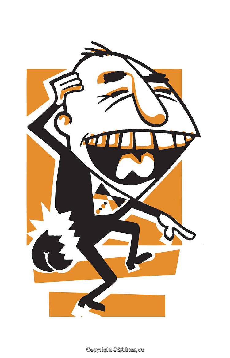 Cartoon Illustration of a Laughing Man Experiencing Embarrassment