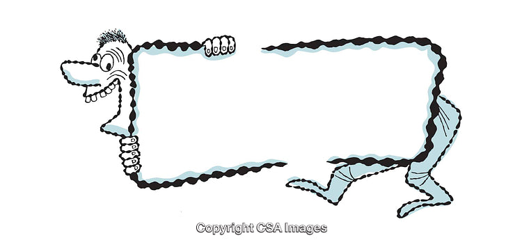 Humorous Cartoon Character Holding a Blank Sign with Unique Blue Outline