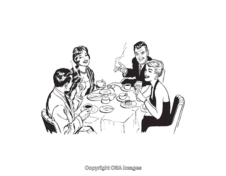 Vintage Illustration of Elegantly Dressed People Dining Together