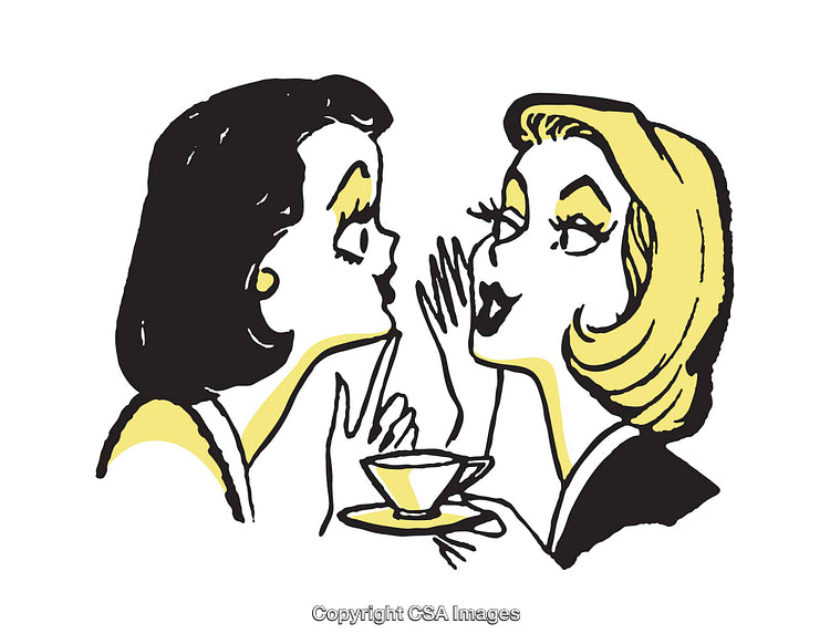 Retro Illustration of Two Women Gossiping Over a Cup of Tea