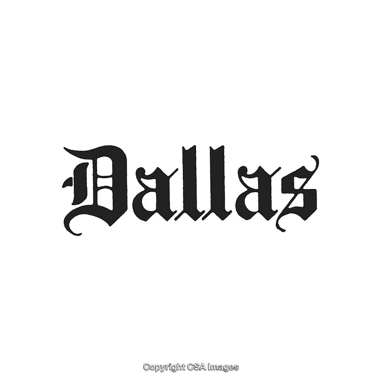 Dallas City Name in Gothic Typography Isolated on White Background