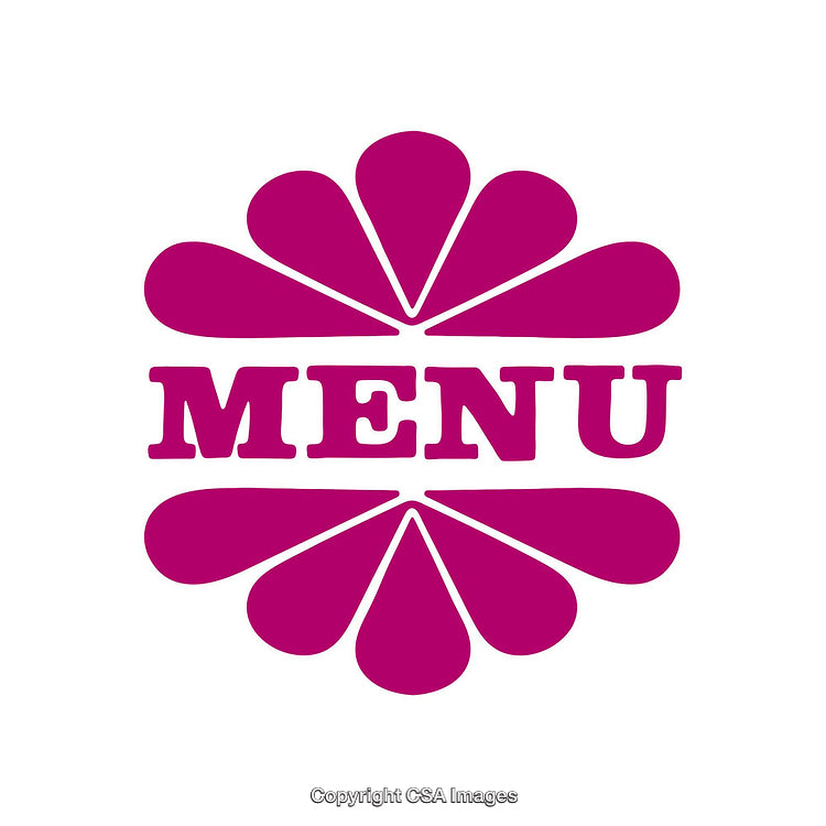 Bold Purple Menu Logo with Symmetrical Petal Design