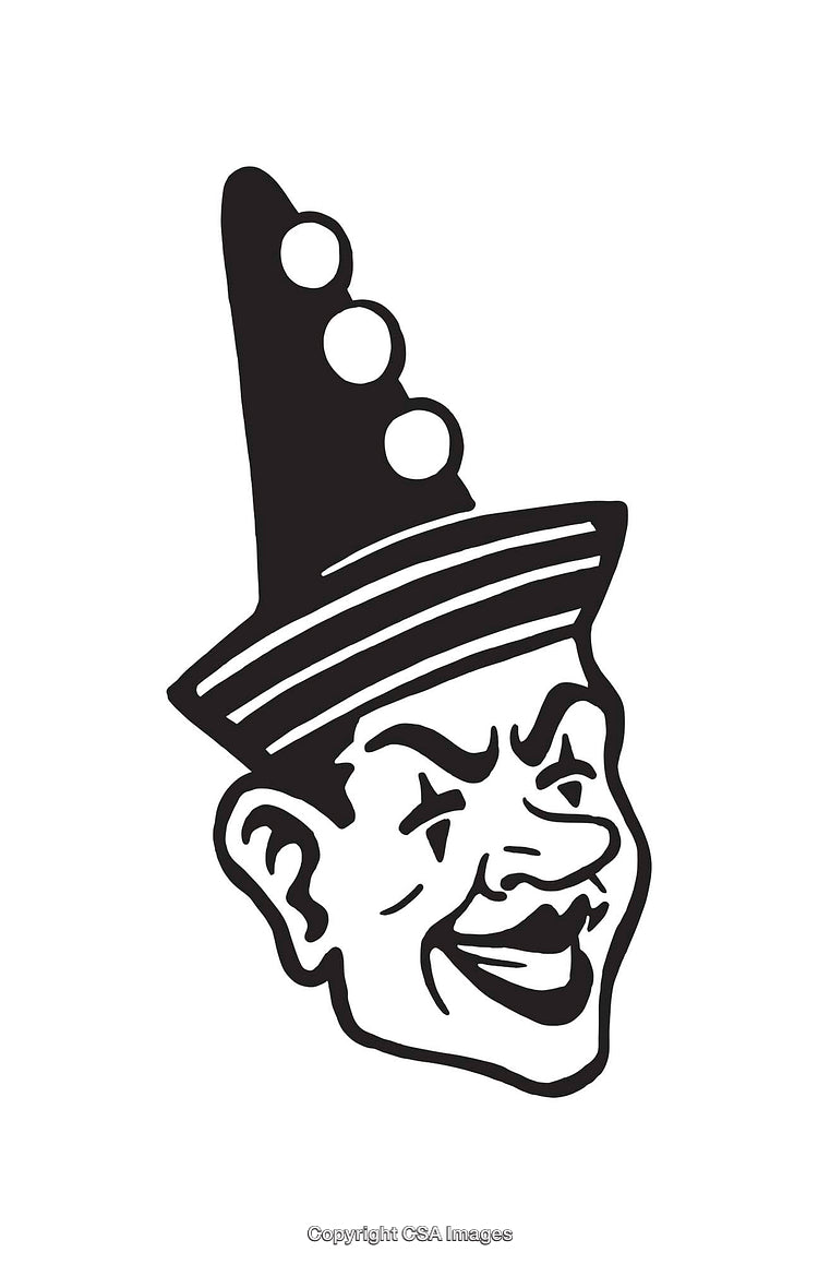 Black and White Line Art Clown Illustration in Minimalist Style